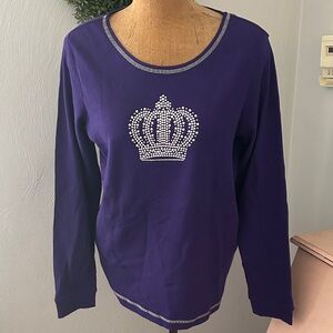 Quacker Factory‎ Purple Long Sleeve Top with Crown beaded Design large